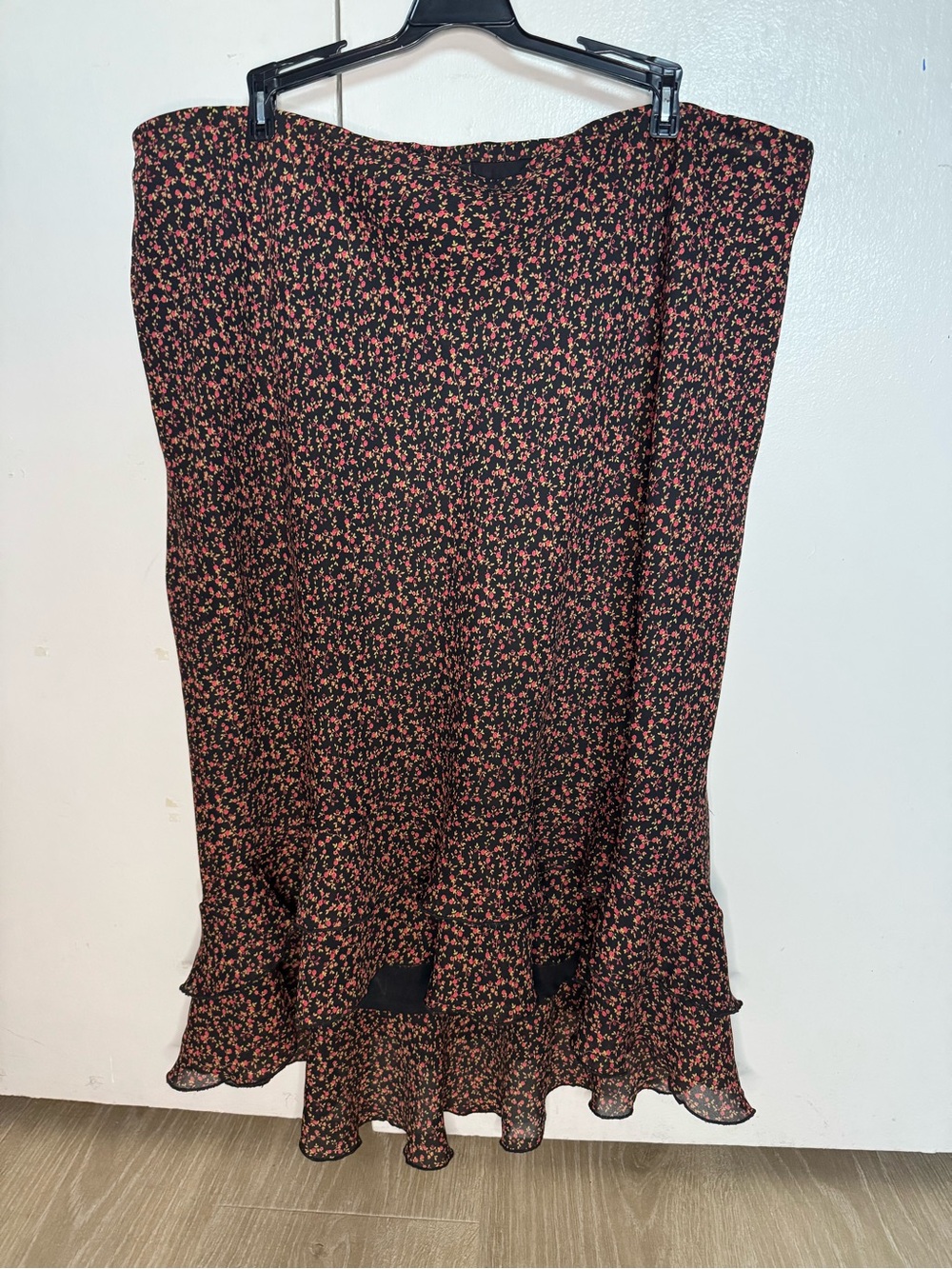 Lane Bryant Black Maxi Skirt with Pink Floral Print